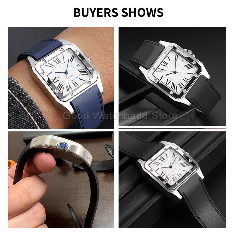 Black Blue High Quality Rubber - Cartier Watch Santos ulasan dan harga