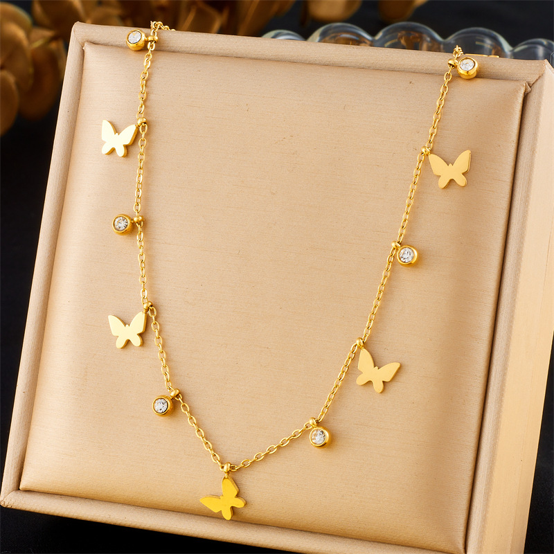 CZ Butterfly Tassel Necklace S - Butterfly Clasp Deployant ulasan dan harga