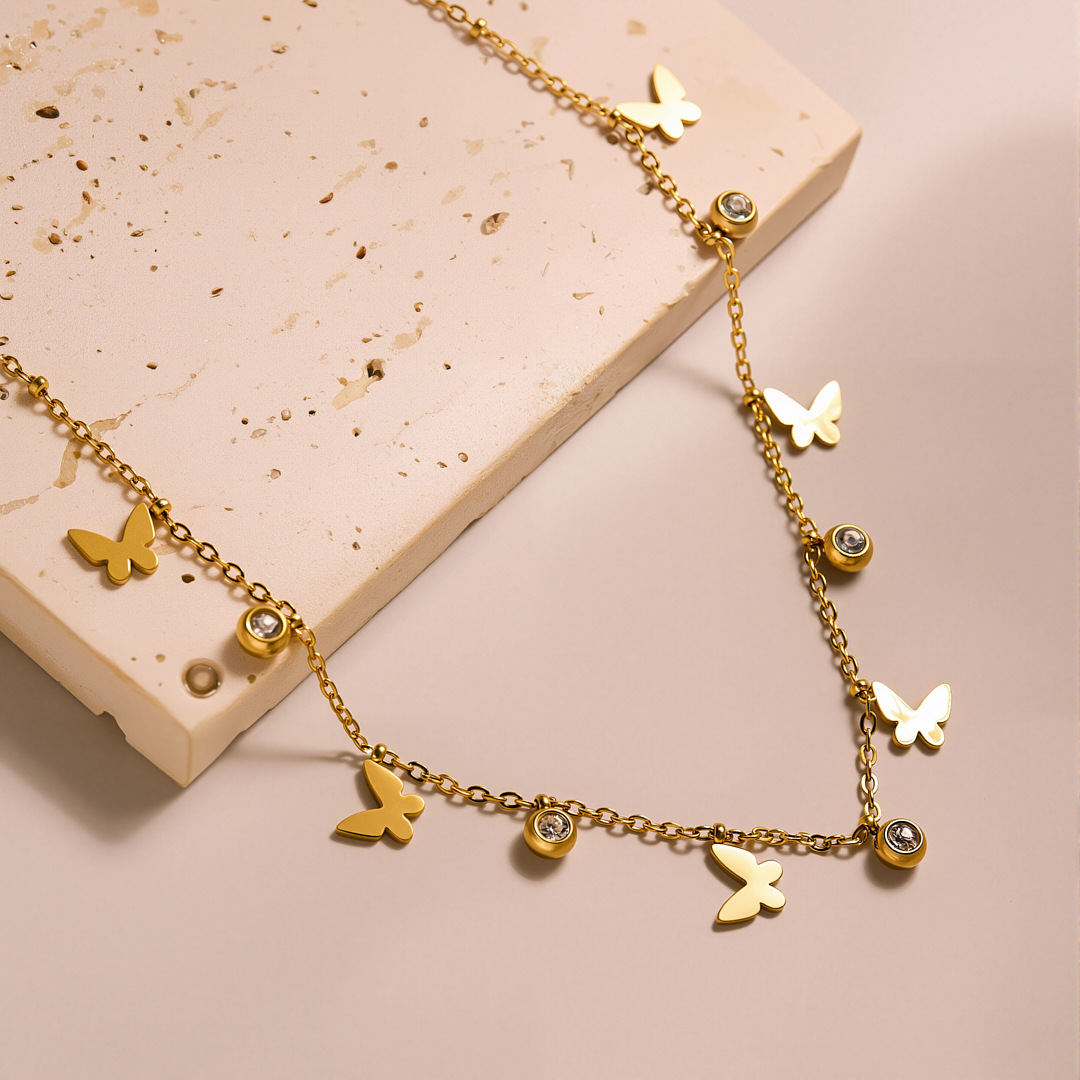 CZ Butterfly Tassel Necklace S - Butterfly Clasp Deployant ulasan dan harga